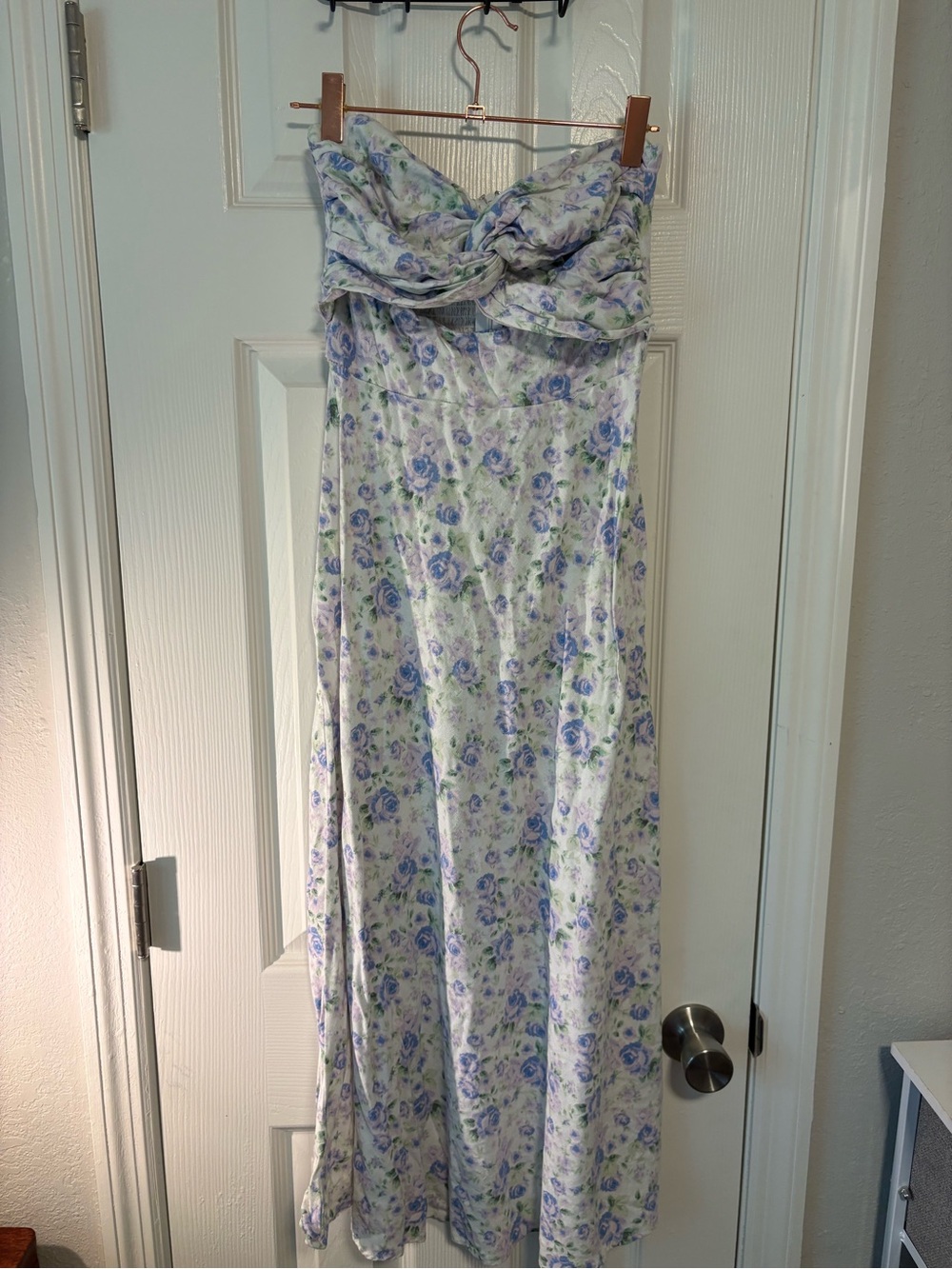 Altar'd State Strapless Floral Maxi Dress in Lavender and White